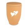 Metalen urn oranje met moderne afbeelding harten in wit en goud | wd-UH7695