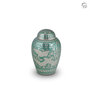 Metalen urn klassiek model in zilverkleur en groen-wit keepsake  | fp-HU 139 K