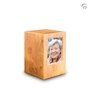 Persoonlijke handgemaakte houten MDF urn met foto lichtbruin | fp-MPG 001
