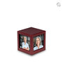Persoonlijke handgemaakte houten MDF urn met foto's wijnrood groot| fp-MPG 005 L
